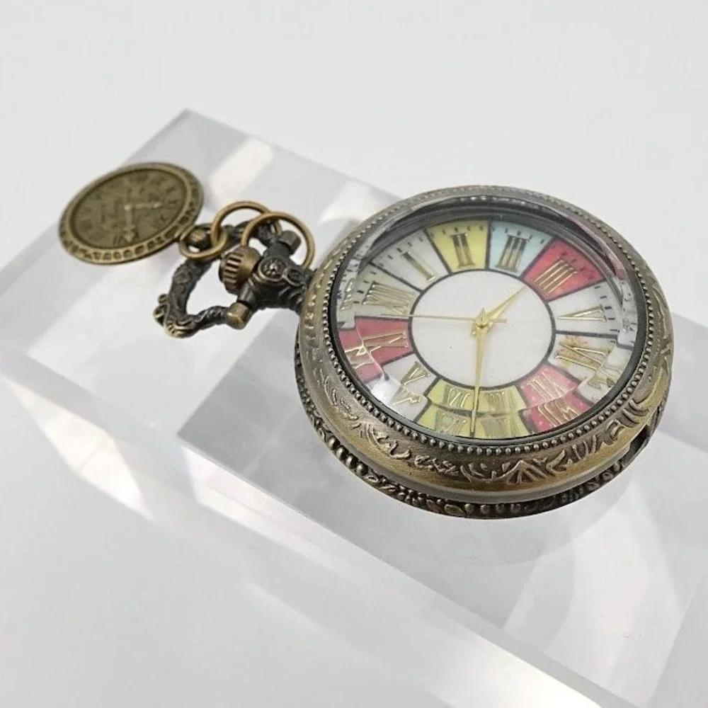Steampunk Pocket Watch Fob Bronze Tone Clock Face Charm NEW Battery